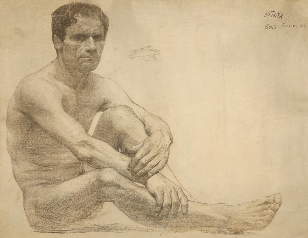 Ferdinand Katona - Study of a sitting male nude