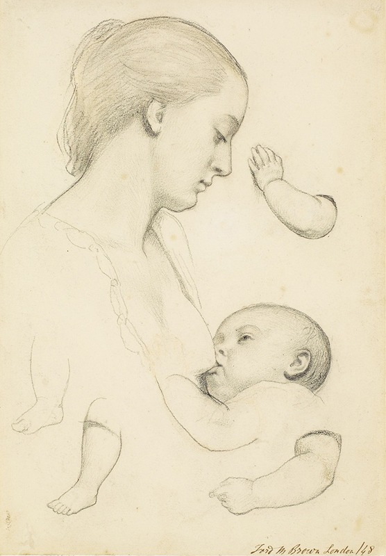 Ford Madox Brown - Infant’s Repast – Study of a Mother and Child with separate Arm and Leg Studies of the Child