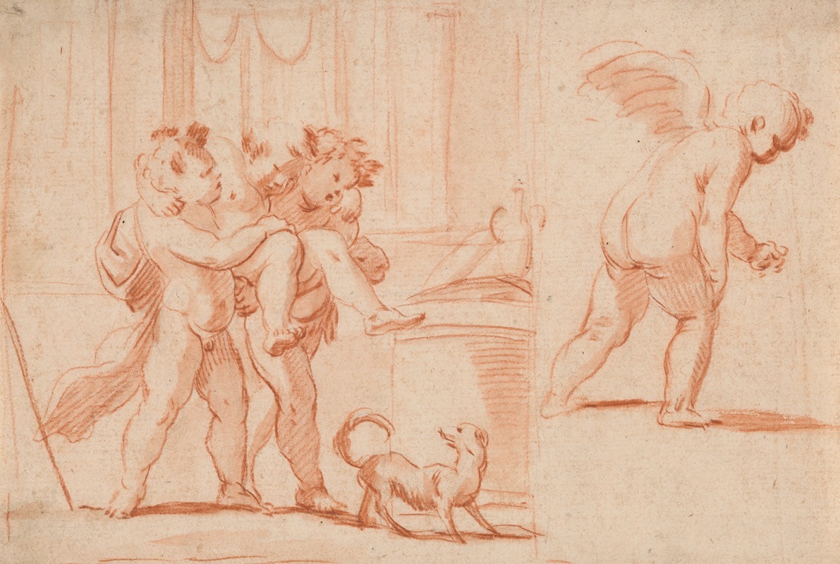 Giulio Carpioni - Two Putti Carrying a Third Putto; Another Putto from the Rear