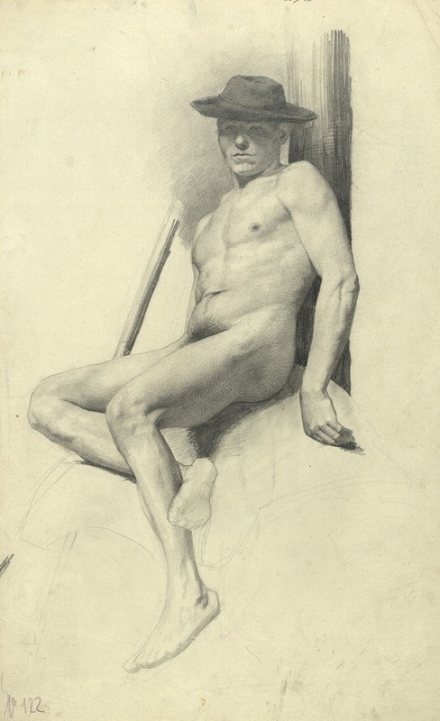Gustav Klimt - Sitzender männlicher Akt mit Hut