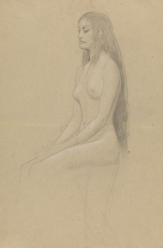 Gustav Klimt - Sitzender weiblicher Akt mit langem offenen Haar nach links