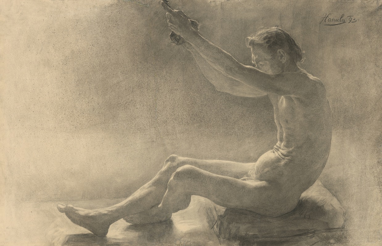 Jozef Hanula - Study of a sitting male nude with arms raised