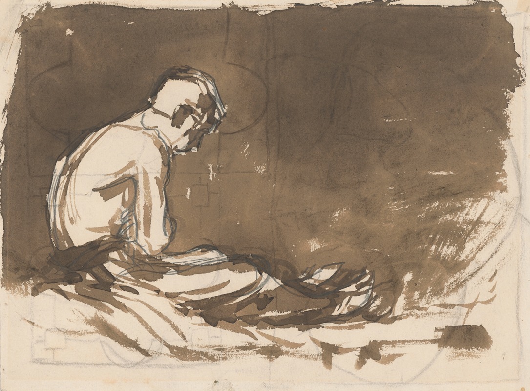 Ladislav Mednyánszky - Sketch of a Man sitting Half-Naked from a Side View (In Prison I.)