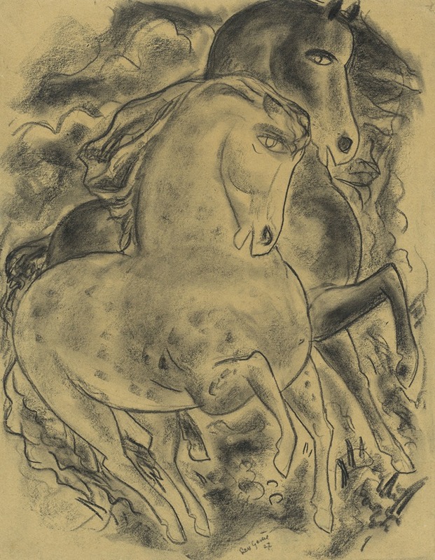 Leo Gestel - Schetsblad met twee paarden