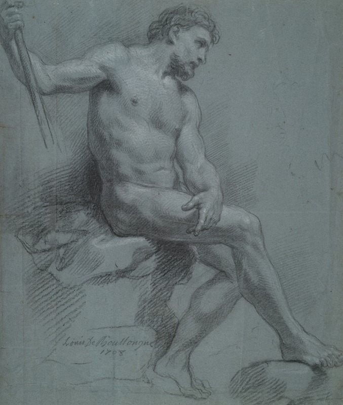 Louis de Boullogne the Younger - Seated Male Nude in Profile
