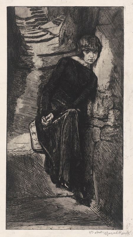 Marcel Roux - In het zwart geklede vrouw, leunend tegen muur