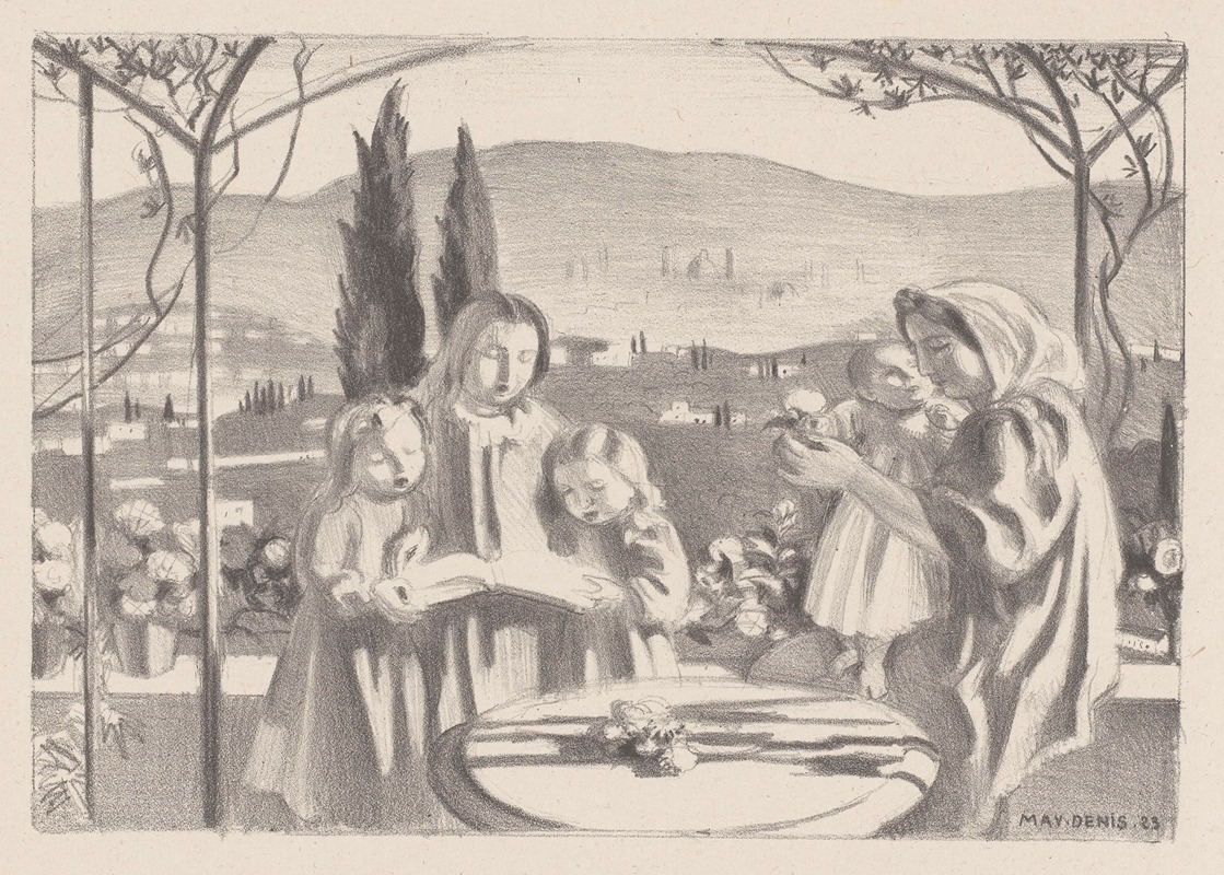 Maurice Denis - Italiaans landschap met moeder en kind en drie zingende meisjes