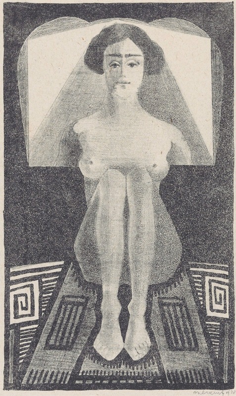 Samuel Jessurun de Mesquita - Frontaal gezien, zittend naakt in geometrische omgeving