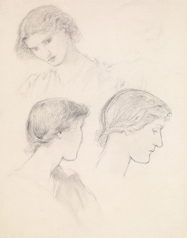 Sir Edward Coley Burne-Jones - Female – Head Study of a Girl (Three Studies)