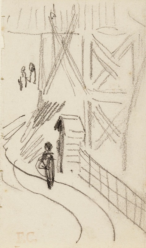 Fernand Cormon - Guérite au bord d’une rue devant une tour avec un personnage en faction