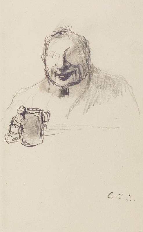 Georges Hugo - Un homme en buste tenant un verre dans la main droite