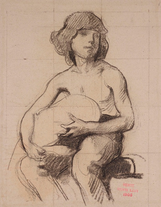 Henri Leopold Lévy - Etude de jeune homme assis tenant quelque chose entre ses mains