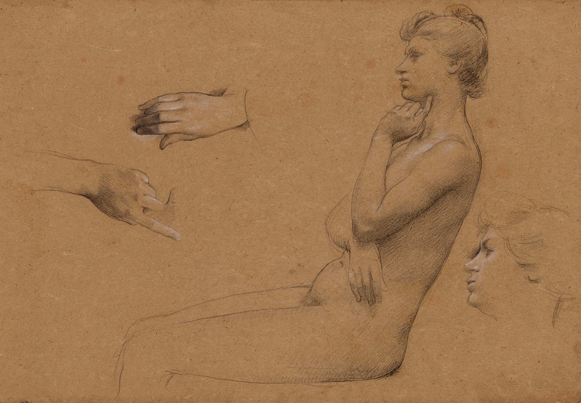 Luc-Olivier Merson - Nu de femme assise, et étude de mains et de visage