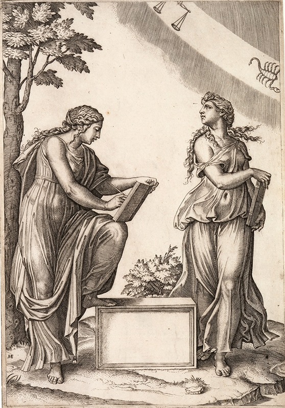 Marcantonio Raimondi - Two Women with the Signs of Libra and Scorpio