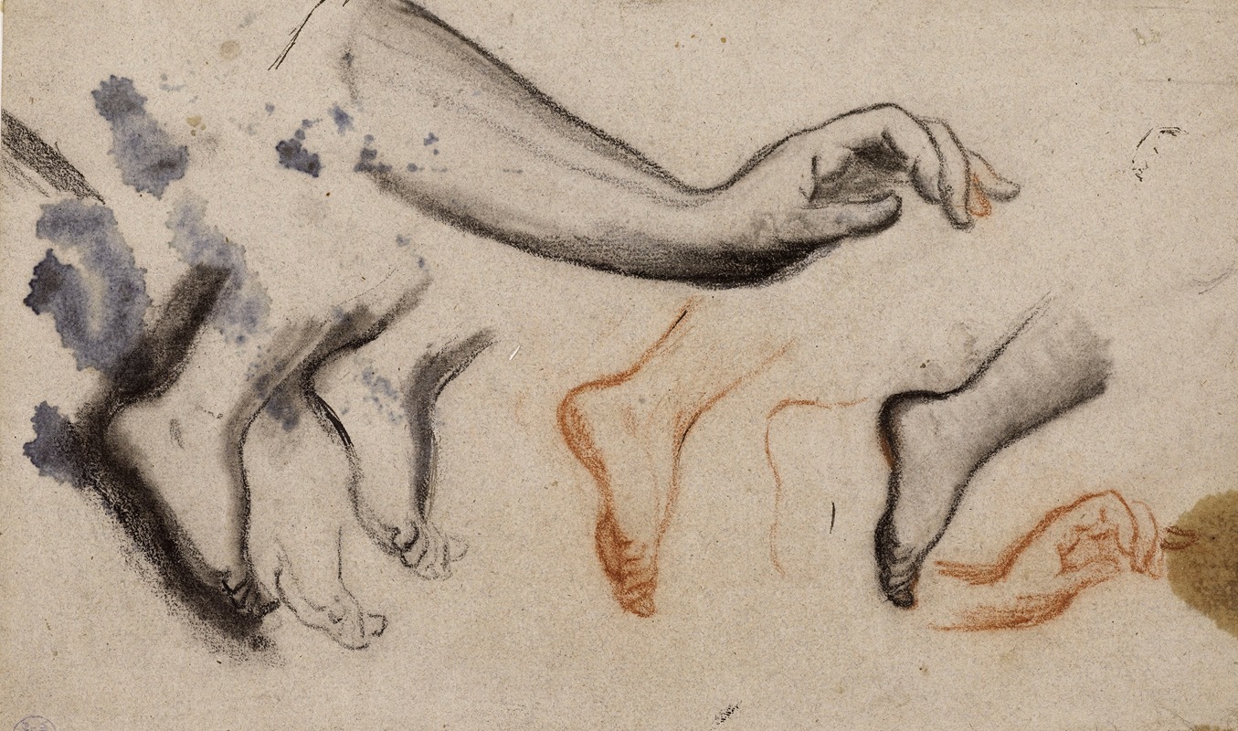 Narcisse-Virgile Diaz de La Peña - Croquis de bras gauche et diverses esquisses de pieds