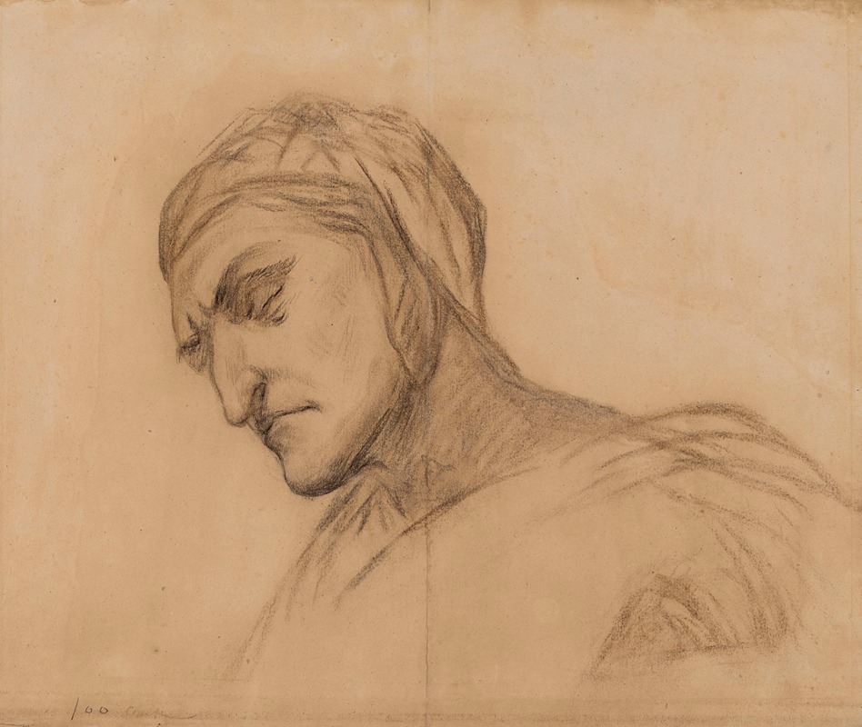 Pierre Puvis de Chavannes - Dante, buste d’homme drapé, tête couverte de trois-quart à gauche