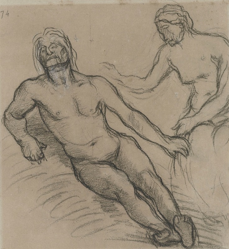 Pierre Puvis de Chavannes - Homme allongé par terre et femme assise penchée sur lui