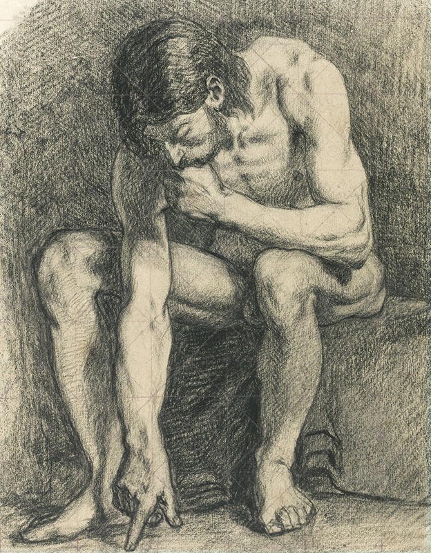 Pierre Puvis de Chavannes - Homme assis nu, écrivant par terre avec son doigt