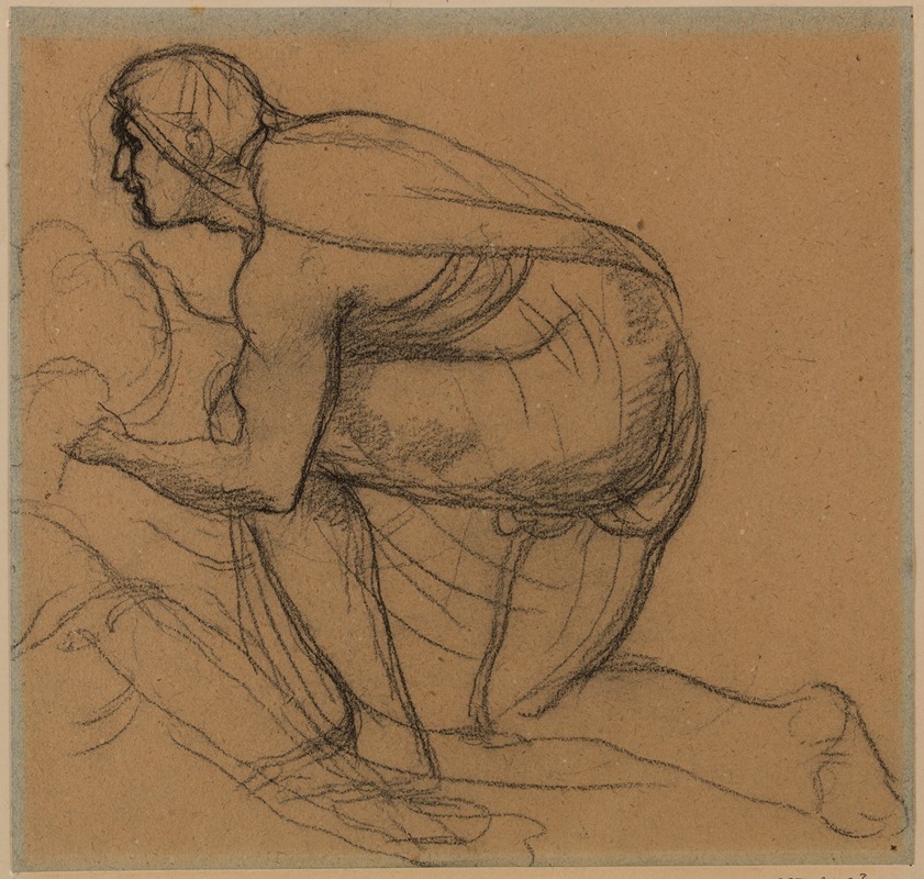 Pierre Puvis de Chavannes - Homme drapé de profil à gauche, genou droit à terre