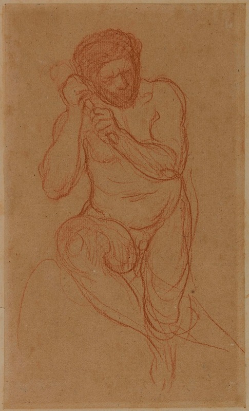 Pierre Puvis de Chavannes - Homme nu assis, de face, tenant un objet des deux mains vers la gauche