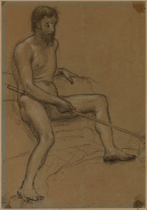 Pierre Puvis de Chavannes - Homme nu assis, tenant un bâton dans la main droite