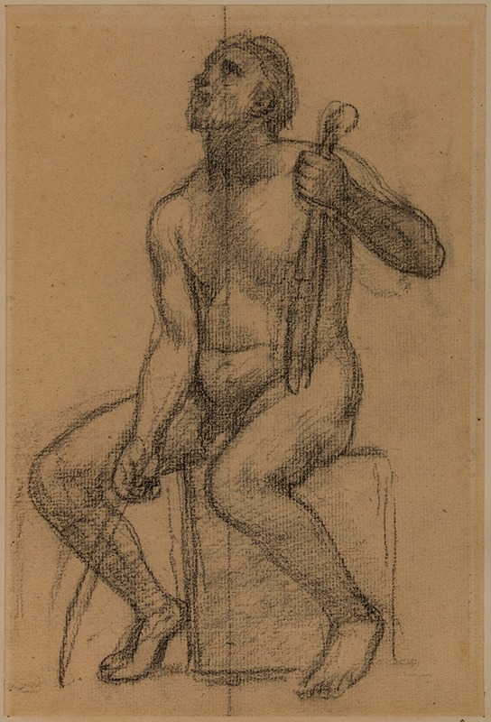 Pierre Puvis de Chavannes - Homme nu assis, tenant un violon et un archet