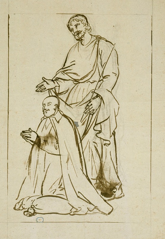 Prosper Lafaye - Homme en prière et son saint protecteur