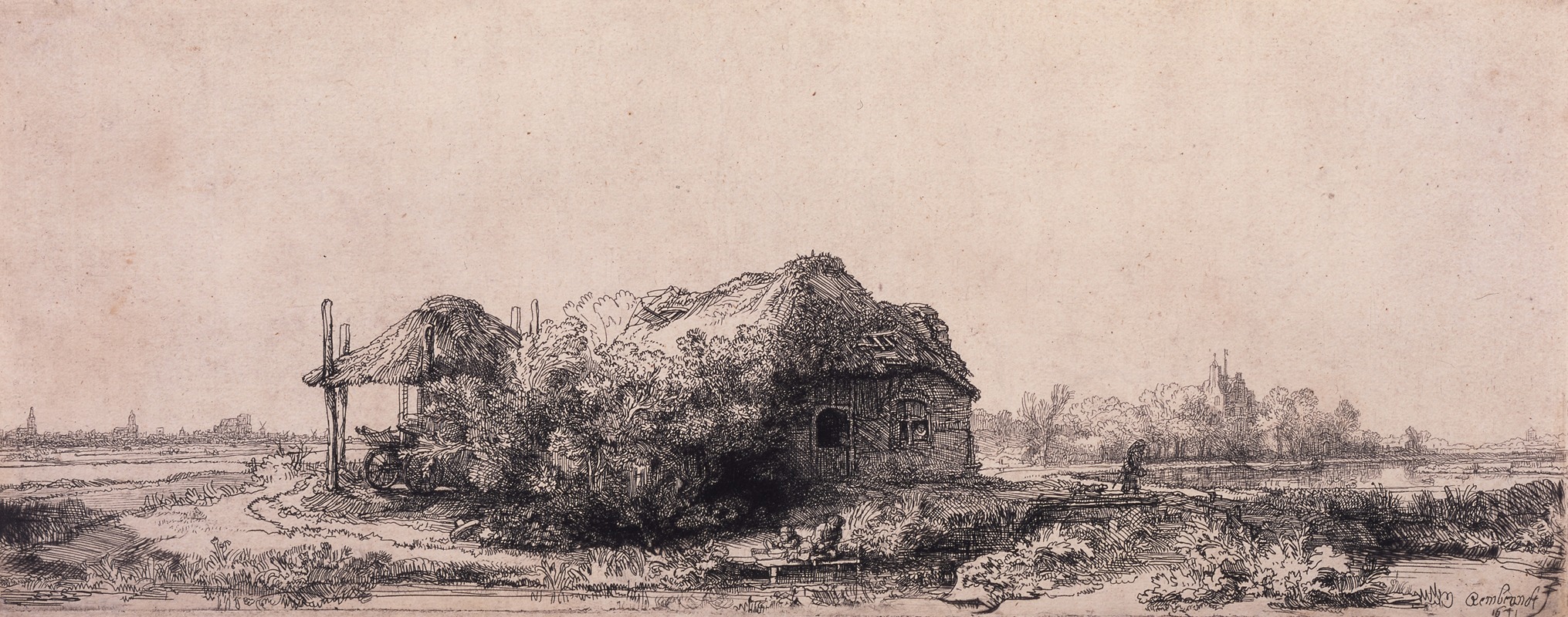 Rembrandt van Rijn - Landscape with a Cottage and Haybarn