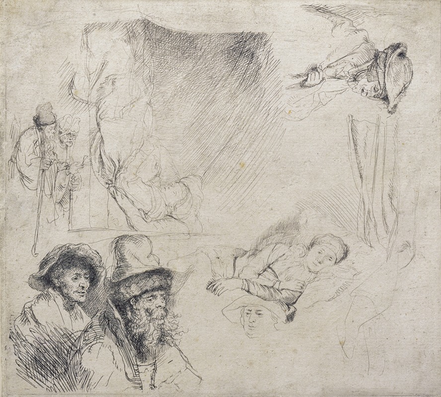 Rembrandt van Rijn - Sheet of Studies (with a woman lying ill in bed)