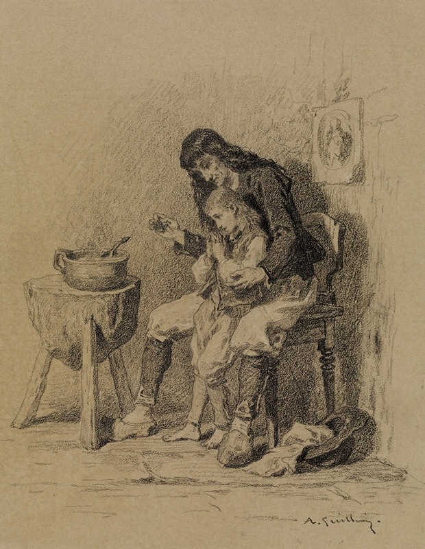 Alexandre-Marie Guillemin - Interior, Man Teaching Boy to Pray