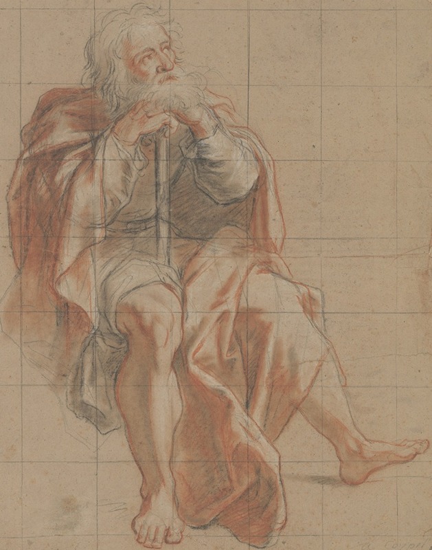 Antoine Coypel - Seated Old Man Holding a Staff