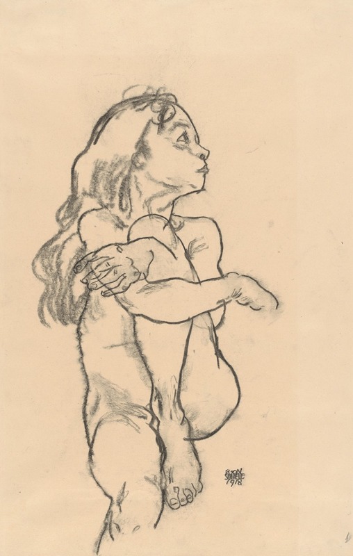 Egon Schiele - Seated Nude Girl Clasping Her Left Knee