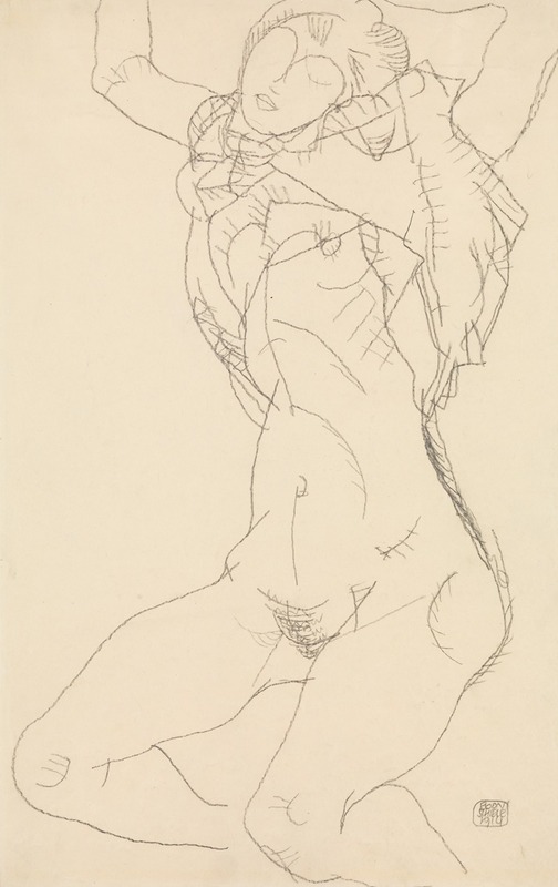 Egon Schiele - Seminude with Arms Raised