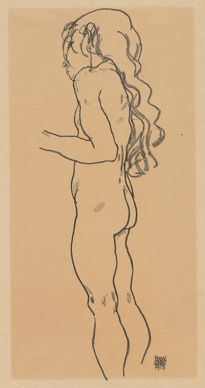 Egon Schiele - Standing Nude Girl, Facing Left