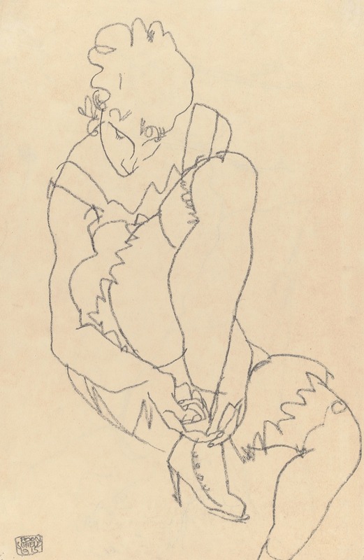 Egon Schiele - Woman Buttoning Her Shoes
