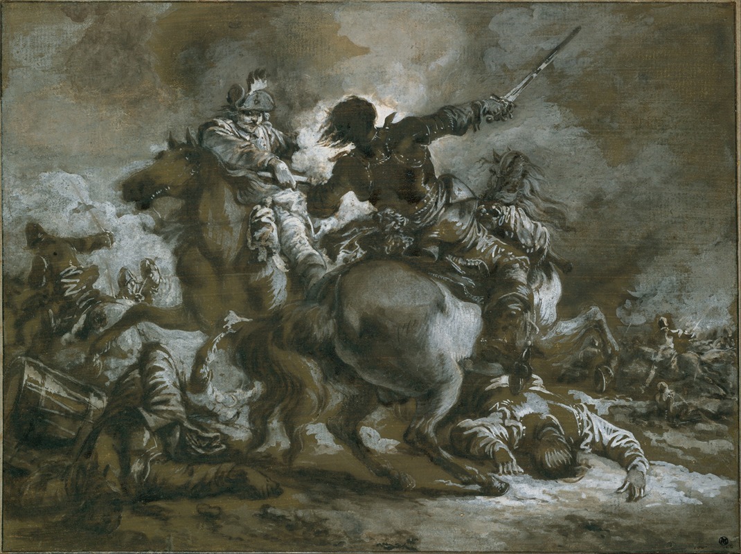 Francesco Casanova - Cavalry Skirmish with a Fallen Drummer at Left