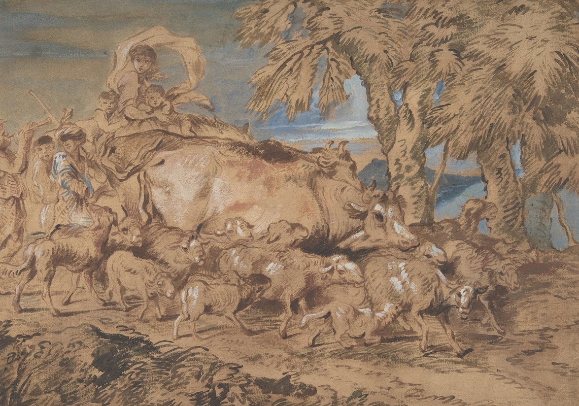 Giovanni Benedetto Castiglione - Pastoral Scene; Nomads with Sheep and Cattle