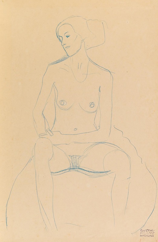 Gustav Klimt - Seated nude girl, from the front, with tackled legs