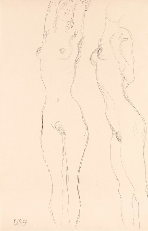 Gustav Klimt - Two Nudes, the Left One with Raised Arms