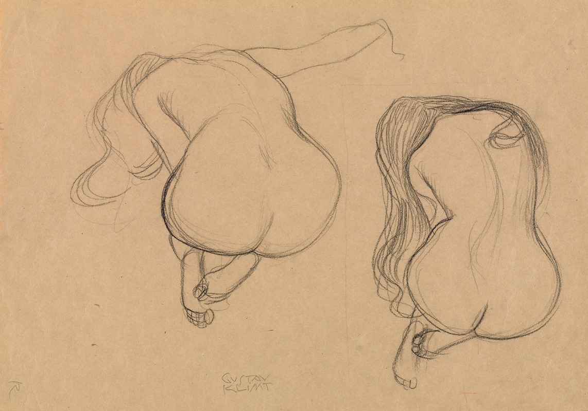 Gustav Klimt - Two Studies of a Seated Nude with Long Hair