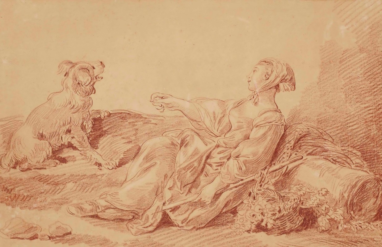 Jean-Baptiste Huet - Bergère assise avec son chien