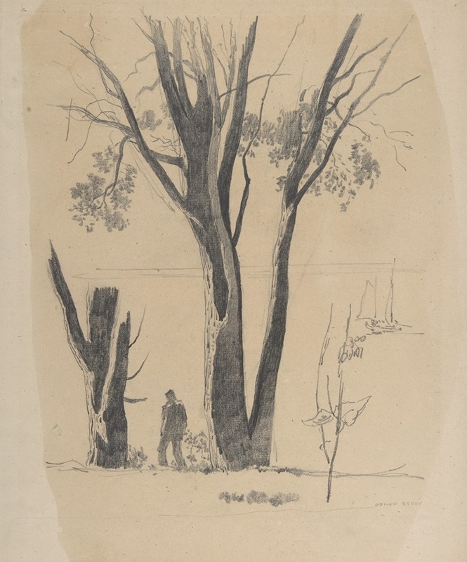Odilon Redon - Study of Man between Trees