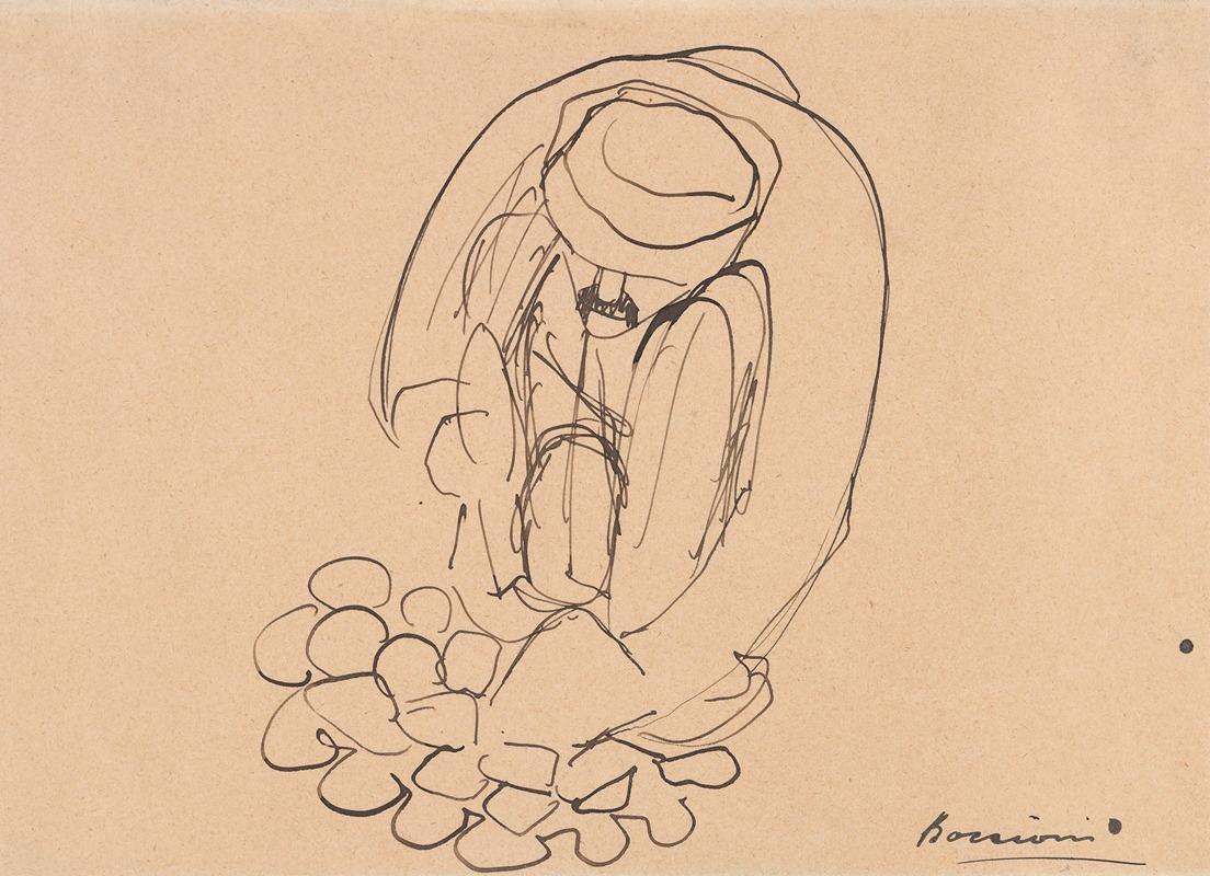 Umberto Boccioni - Study for ‘The Street Pavers’; Man Laying Paving Stones