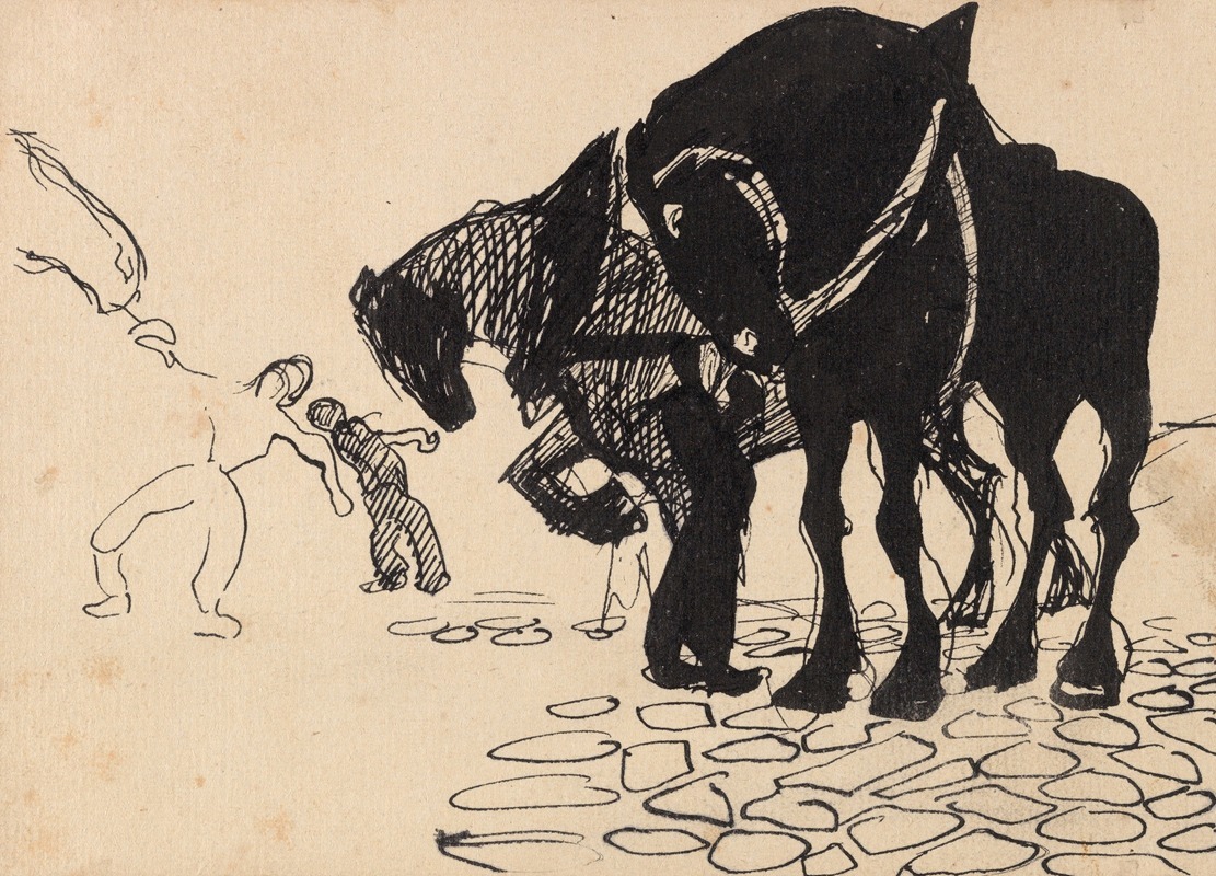 Umberto Boccioni - Three Horses Tended by Men