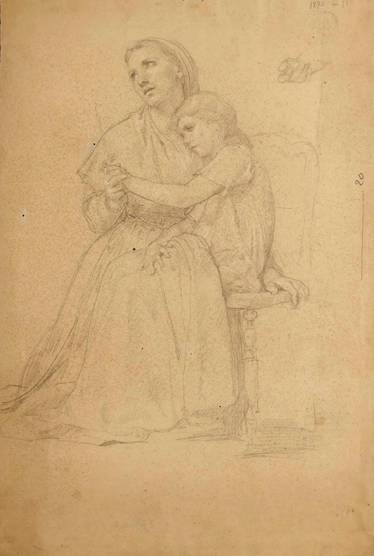 William Bouguereau - Mère et enfant priant et étude subsidiaire de main et d’un enfant assis