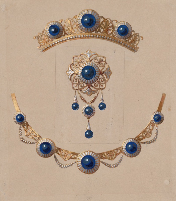 Alexis Falize - Parure of diadem, brooch and necklace with lapis lazuli and enamel