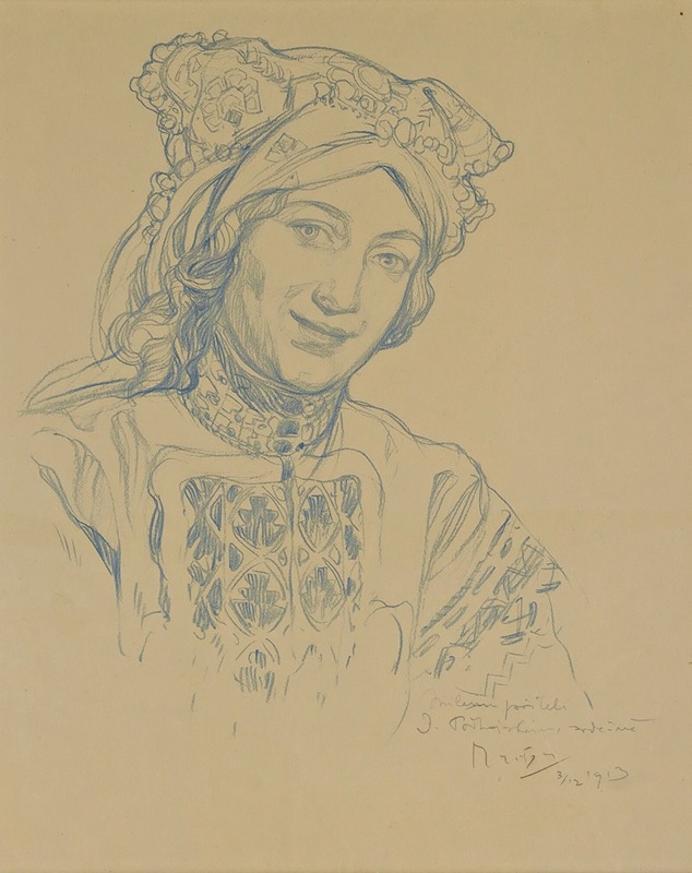Alphonse Mucha - Young woman with folk headdress