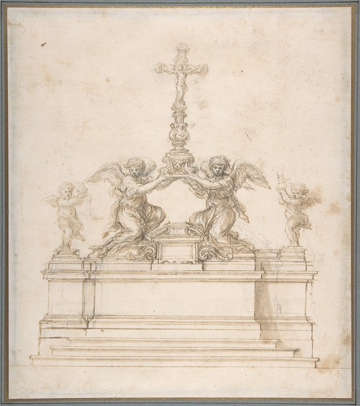 Ciro Ferri - Design for an Altar with Kneeling Angels Supporting a Crucifix