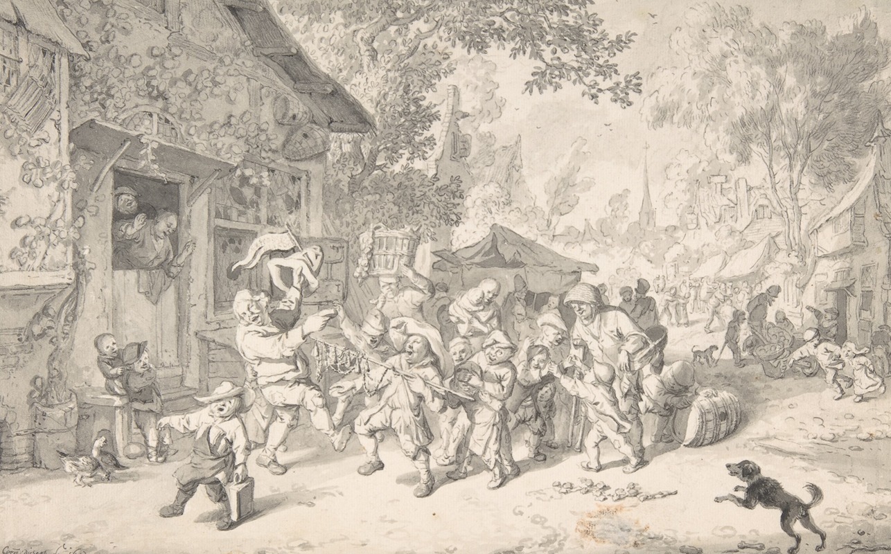 Cornelis Dusart - An Itinerant Peddler in a Village