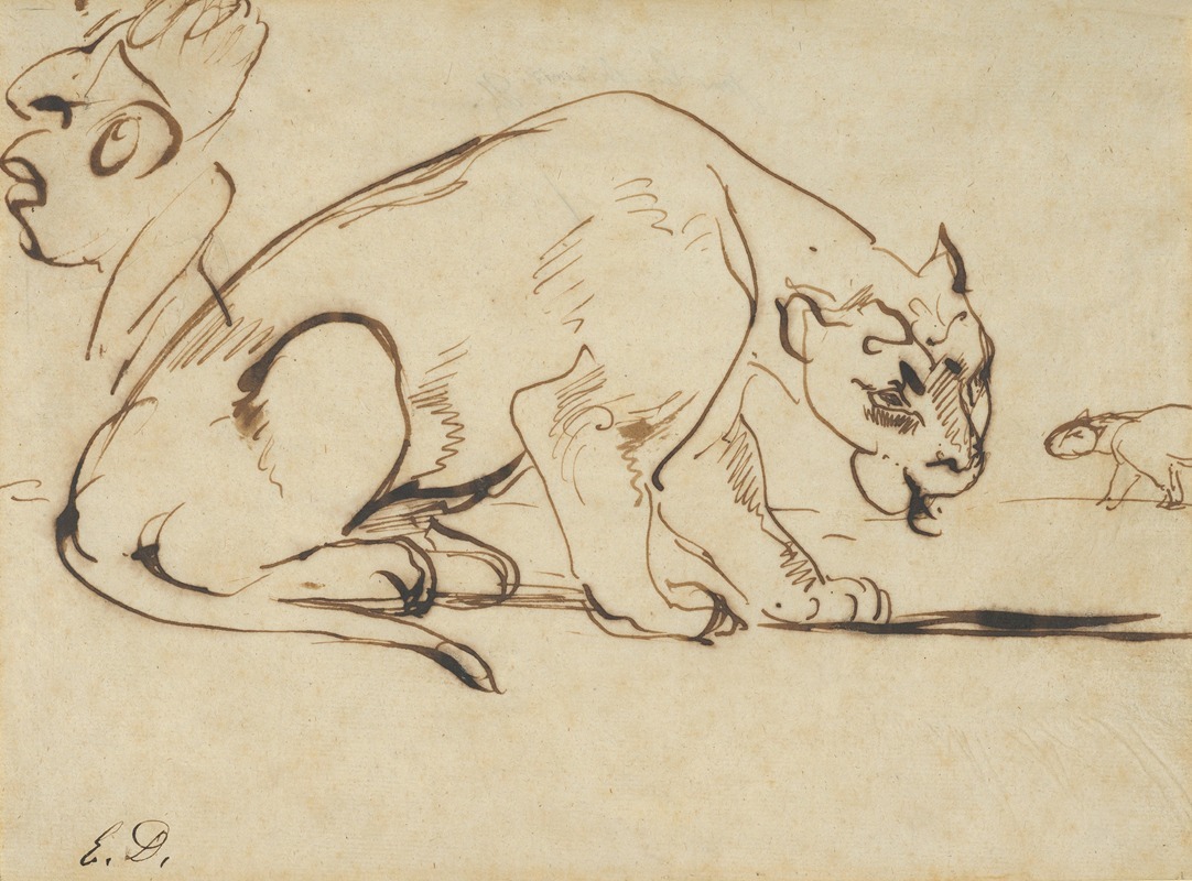Eugène Delacroix - A Lioness and a Caricature of Ingres